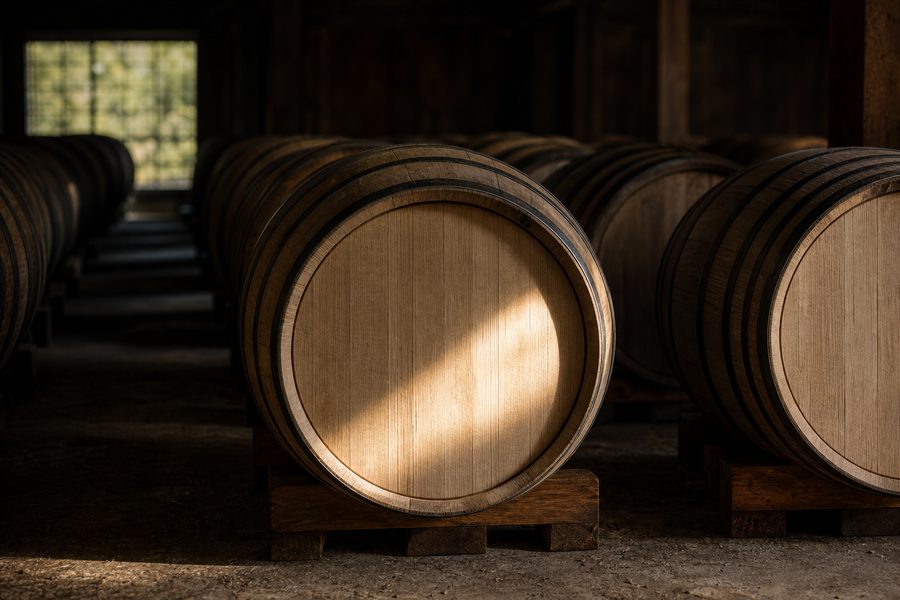 Mizunara oak cask in a Japanese whisky warehouse