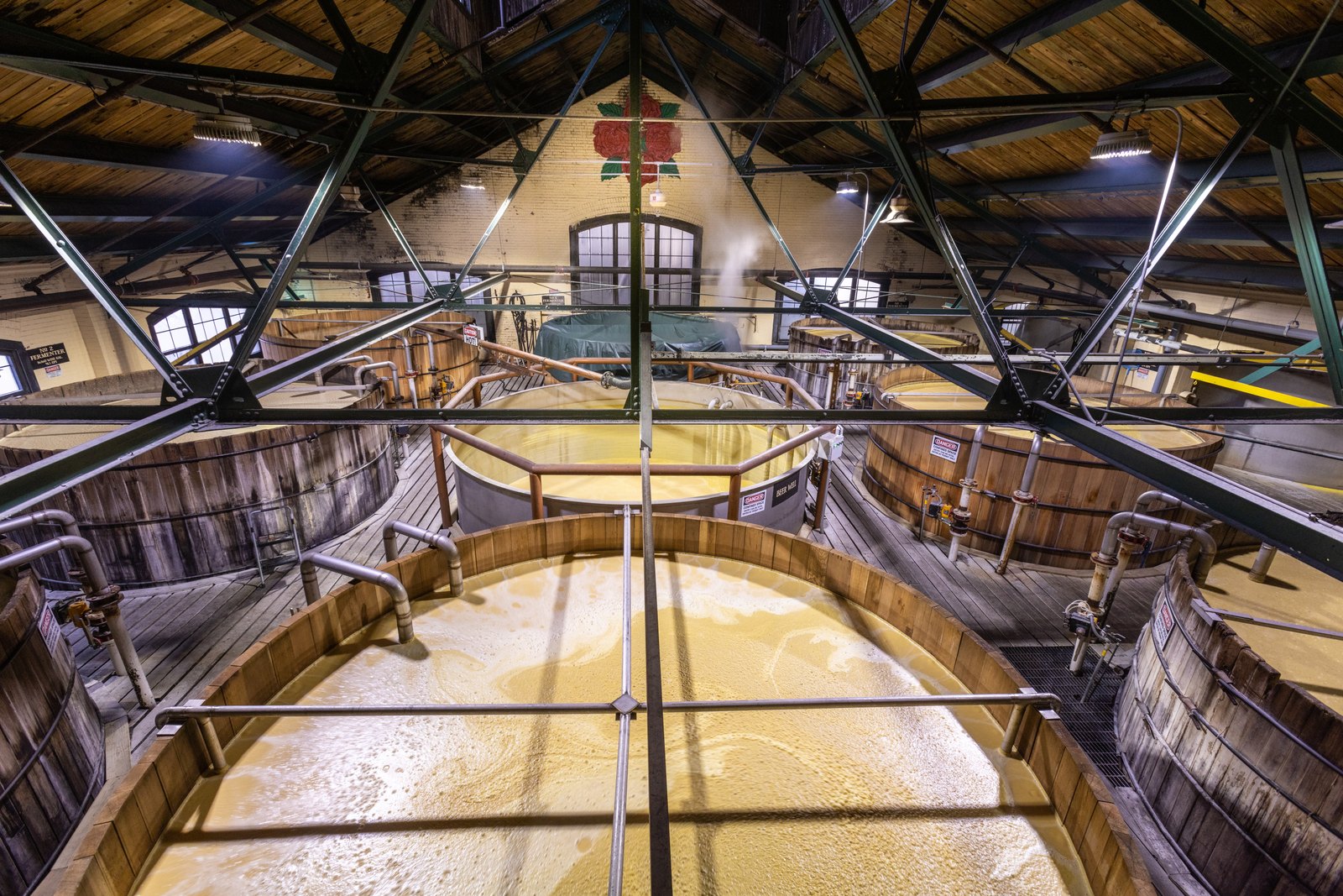 Fermentation tanks inside the Four Roses distillery